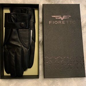 FIORETTO men’s luxury  100% leather black driving gloves Size M 9.5 NIB
